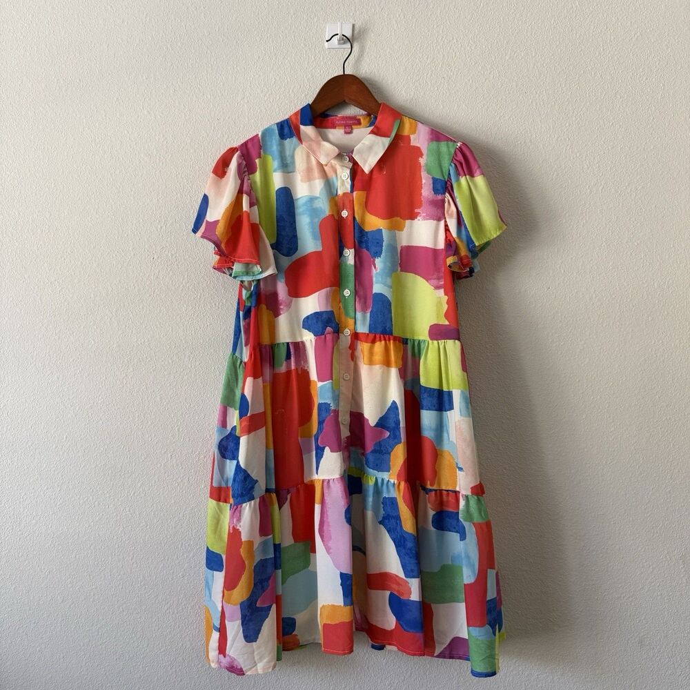 Flying Tomato Shirt Dress Womens Size L Multicolor Abstract Tiered